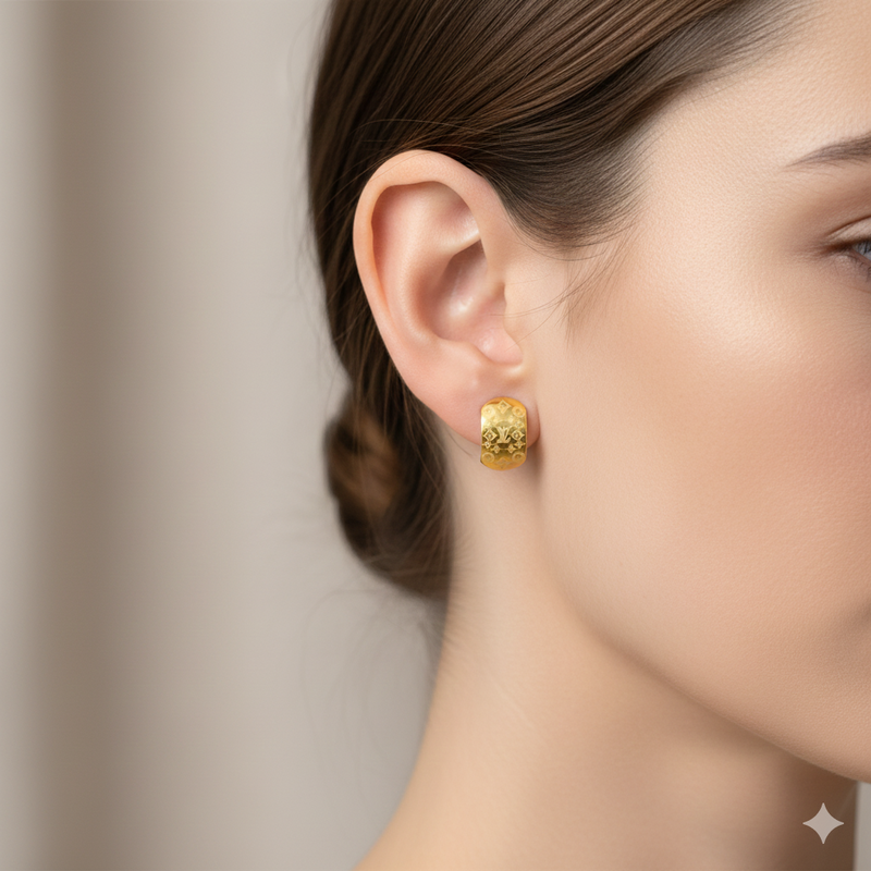18K Real Gold Lv Texture Earrings - 18k Gold Earrings - Embellish Gold