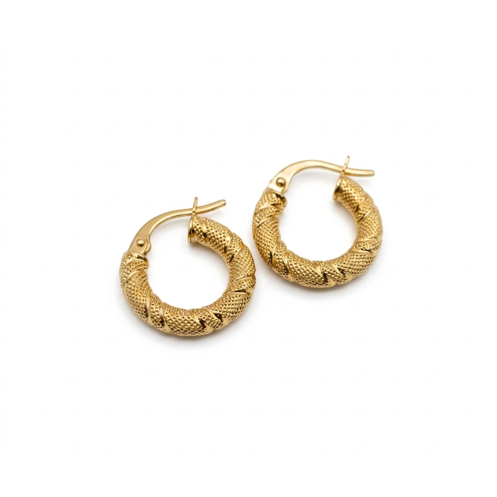 18k Gold Snake Skin Inspired Loop Earrings - 18k Gold Earrings - Embellish Gold Jewelry & Diamond