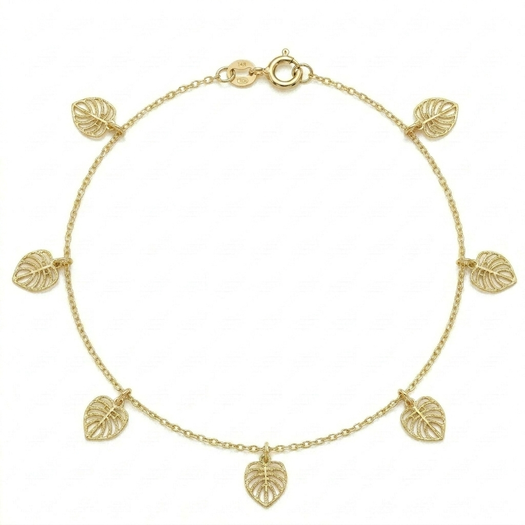 18k Gold Flower Leaf Anklet - ad collection - Embellish Gold Jewelry & Diamond