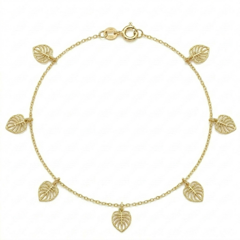 18k Gold Flower Leaf Anklet - ad collection - Embellish Gold Jewelry & Diamond