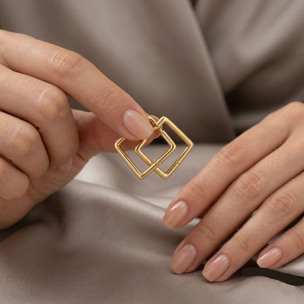 18k Gold Perfect Square Earrings - 18k Gold Earrings - Embellish Gold Jewelry & Diamond