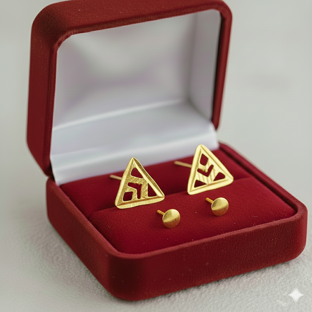 18K Real Gold Triangle Hole Earrings