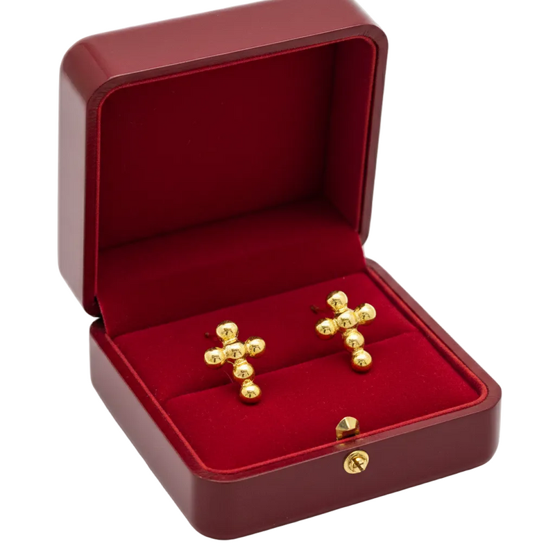 18k Gold Bubble Cross Earrings - 18k Gold Earrings - Embellish Gold Jewelry & Diamond
