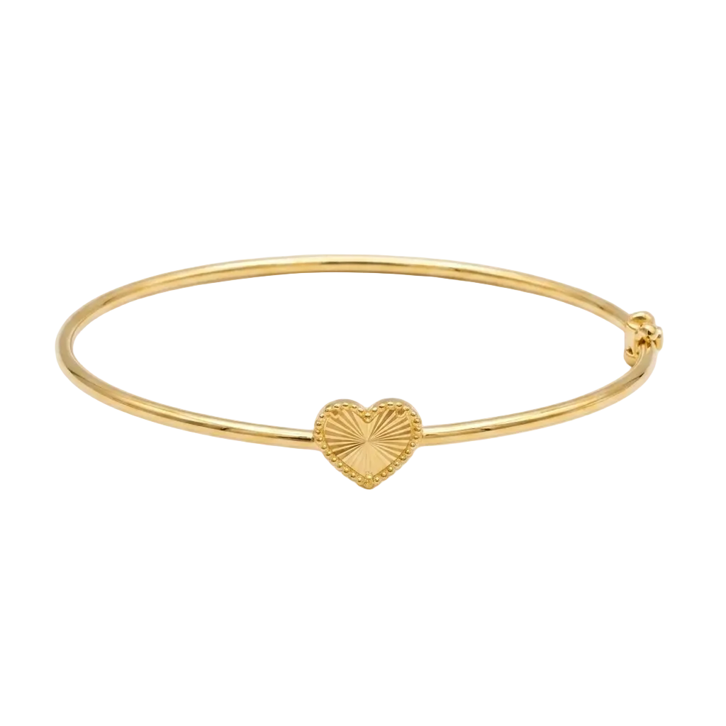 Gold bracelet with a heart-shaped clasp on a white background