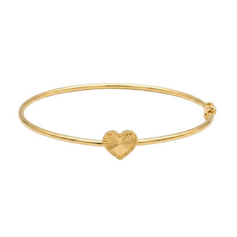 18k Gold Heart Line Bangle - 18k Gold Bangle - Embellish Gold Jewelry & Diamond