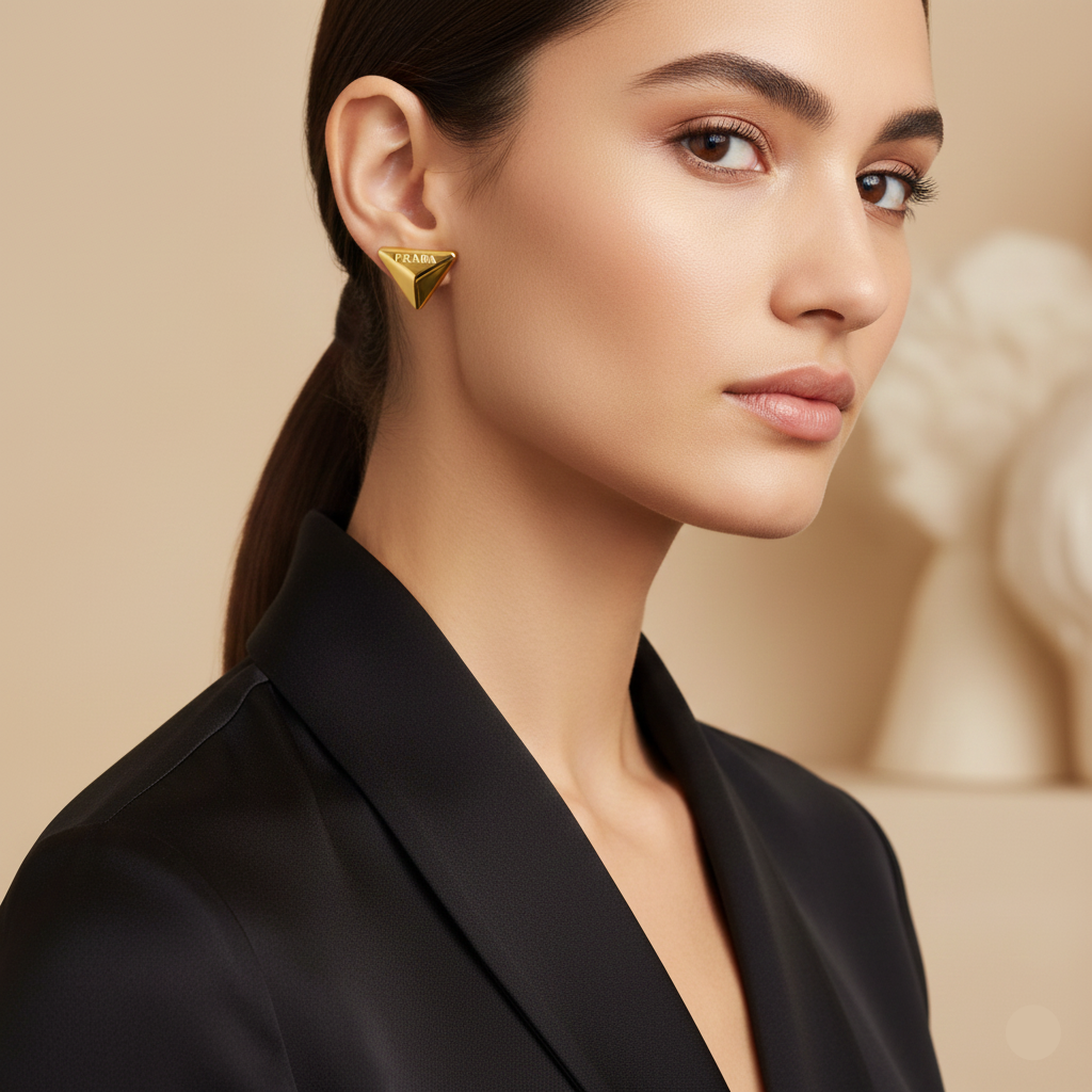 18K Real Gold Triangle Earrings - 18k Gold Earrings - Embellish Gold