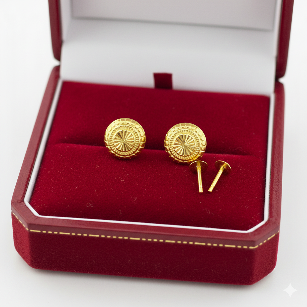 أقراط لولبية من الذهب الحقيقي عيار 18 قيراط على شكل عباد الشمس - Earring at @ 135 - Embellish Gold