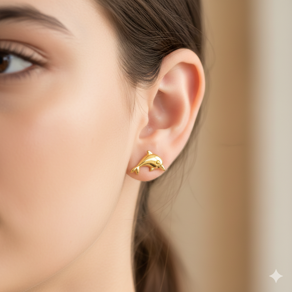 18K Real Gold Dolphine Earrings