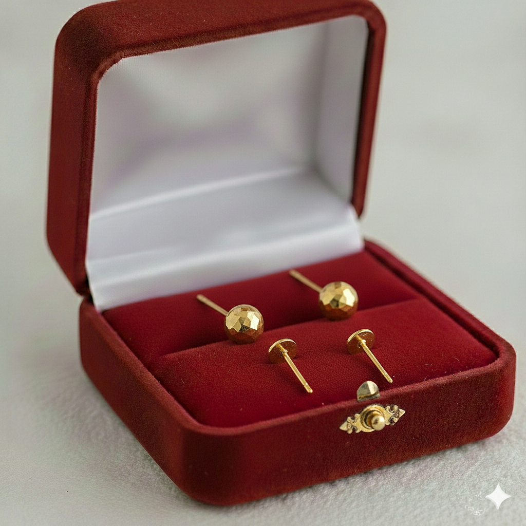 18K Gold Football Screw Earrings - 18k Gold Earrings - Embellish Gold
