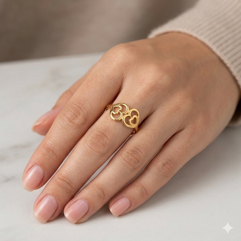 18k Gold Plain Heart In Heart Ring - 18k Gold Ring - Embellish Gold Jewelry & Diamond