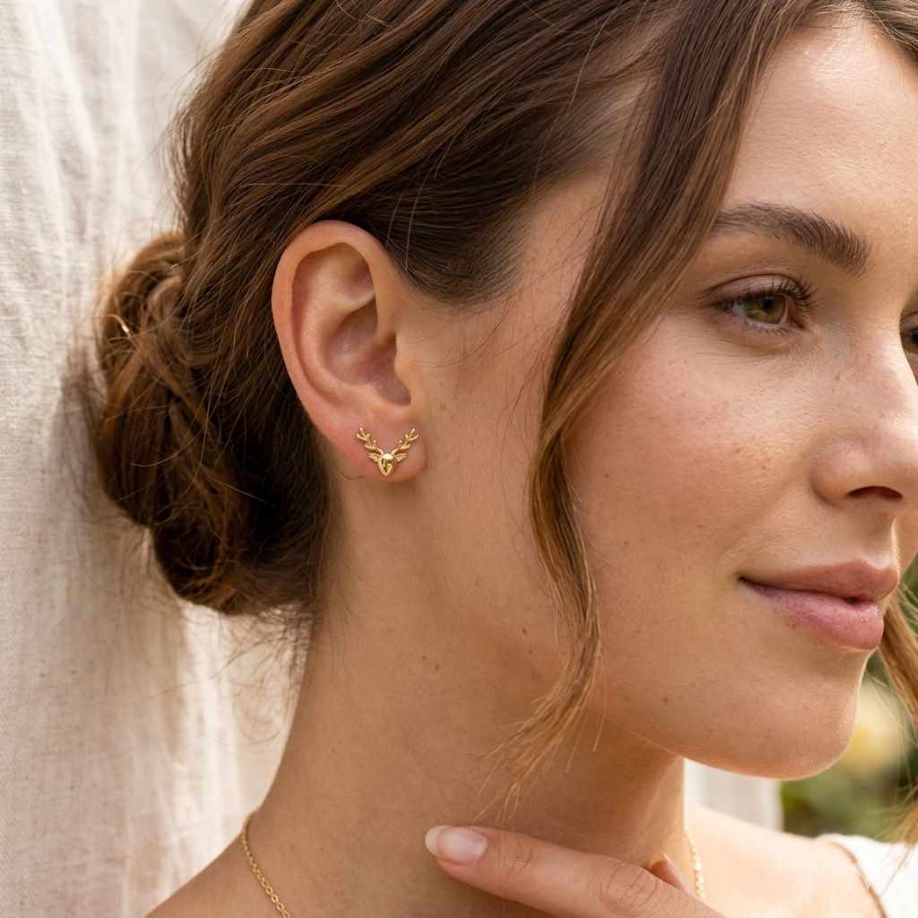 18k Gold Deer Inspired Earrings - 18k Gold Earrings - Embellish Gold Jewelry & Diamond