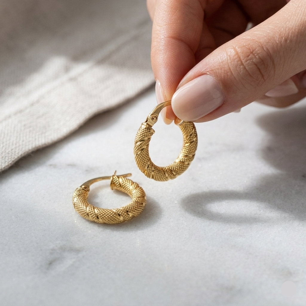 18k Gold Snake Skin Inspired Loop Earrings - 18k Gold Earrings - Embellish Gold Jewelry & Diamond