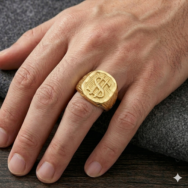 18k Gold Dollar Style Ring - خواتم  - Embellish Gold Jewelry & Diamond