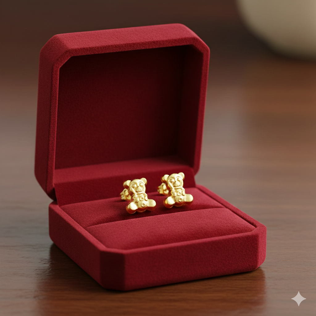 18K Real Gold Teddy Earrings