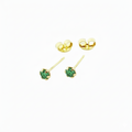 Gold stud earrings with green gemstone on white background