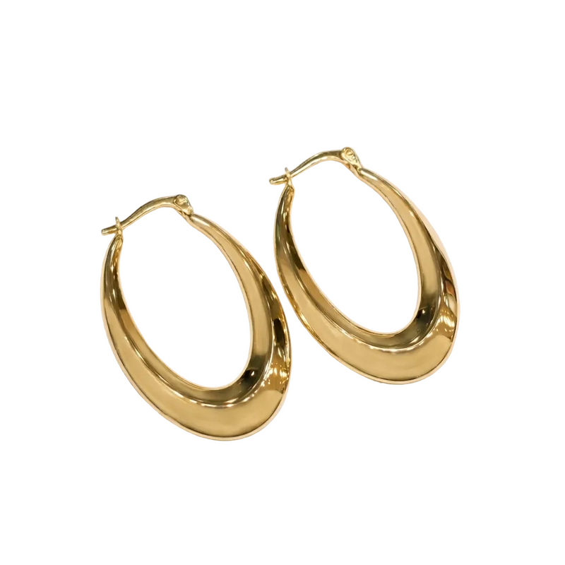 18k Gold Shiny Oval Loop Earrings - 18k Gold Earrings - Embellish Gold Jewelry & Diamond