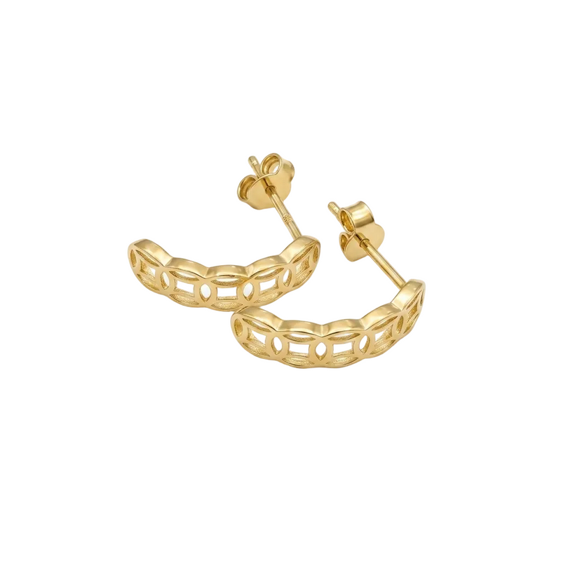 18k Gold Money Catcher Stud Earrings - 18k Gold Earrings - Embellish Gold Jewelry & Diamond