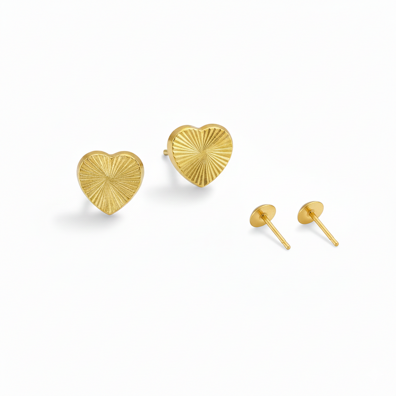 18K Heart Cut Style Screw Earrings - 18k Gold Earrings - Embellish Gold
