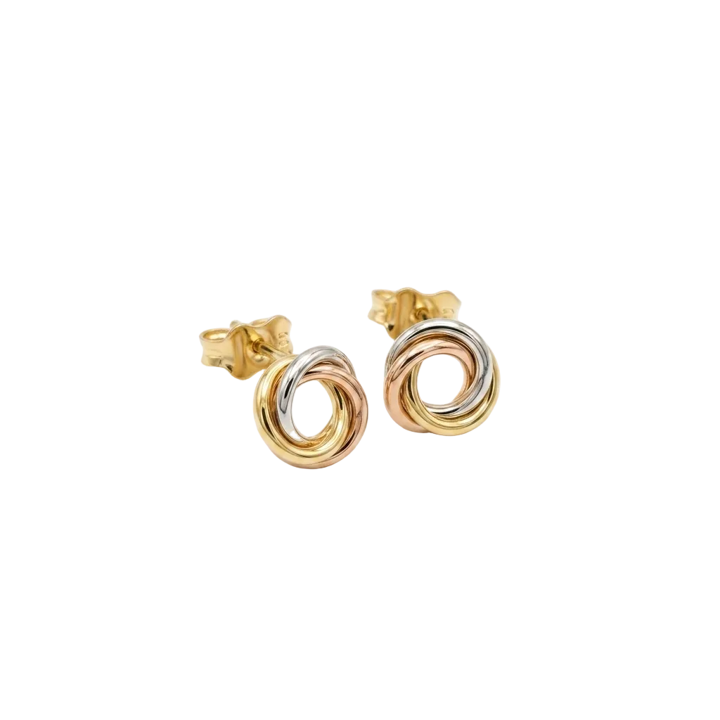 18k Gold Tri Color Knot Stud Earrings - 18k Gold Earrings - Embellish Gold Jewelry & Diamond