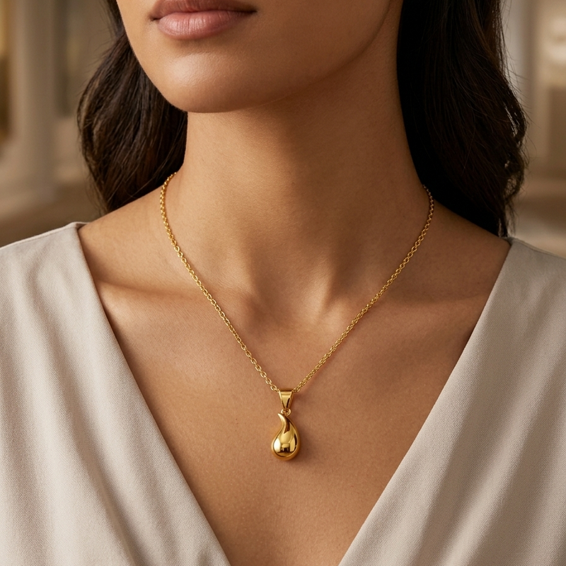 18k Gold Plain Teardrops Necklace - 18k Gold Necklace - Embellish Gold Jewelry & Diamond