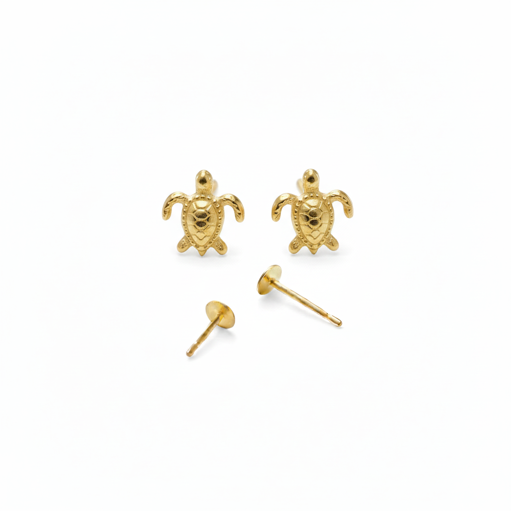 18K Real Gold Turtle Earrings