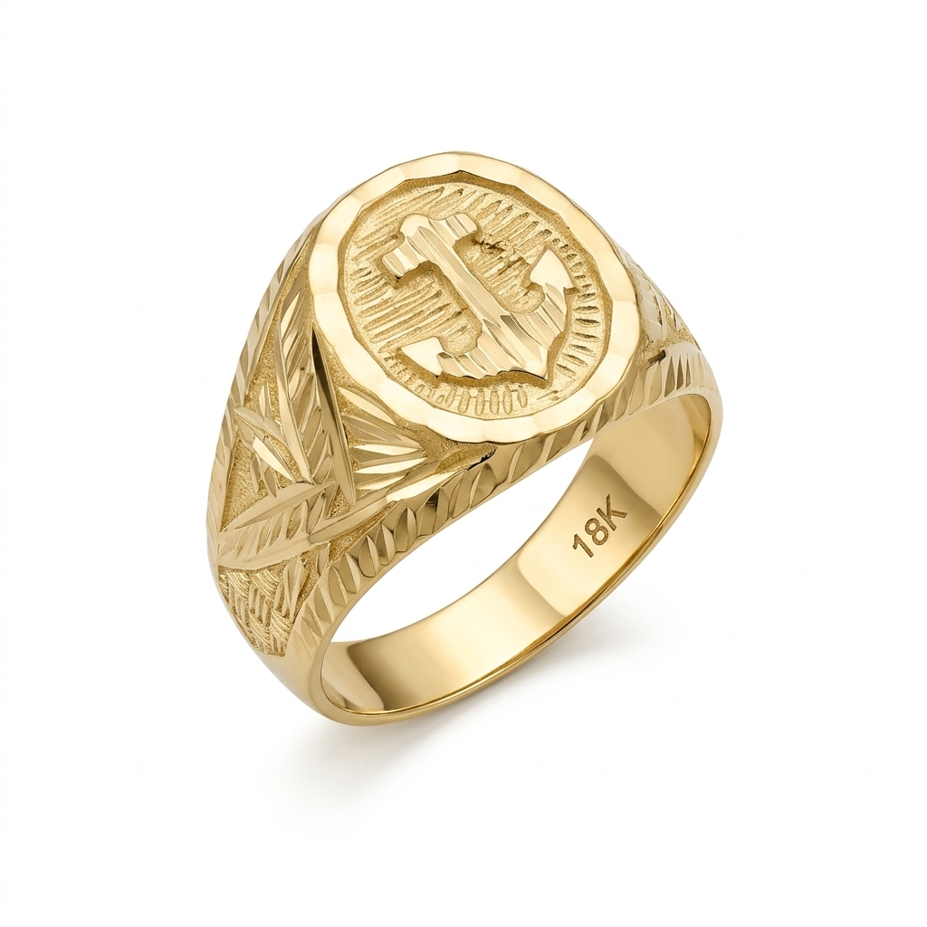 18k Gold Anchor Inspired Power Ring