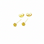 Pair of gold stud earrings with butterfly backs on white background