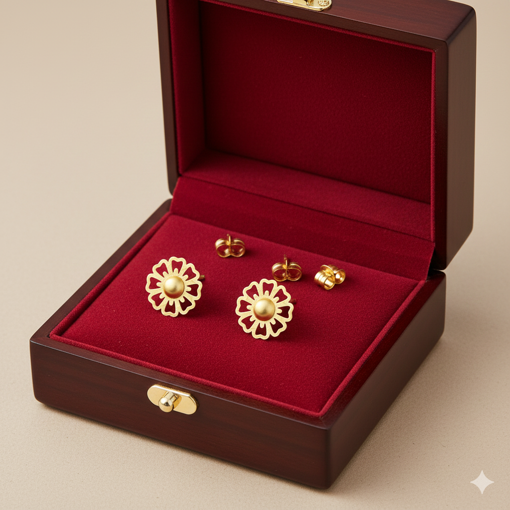 18K Real Gold Canopy Flower Earrings