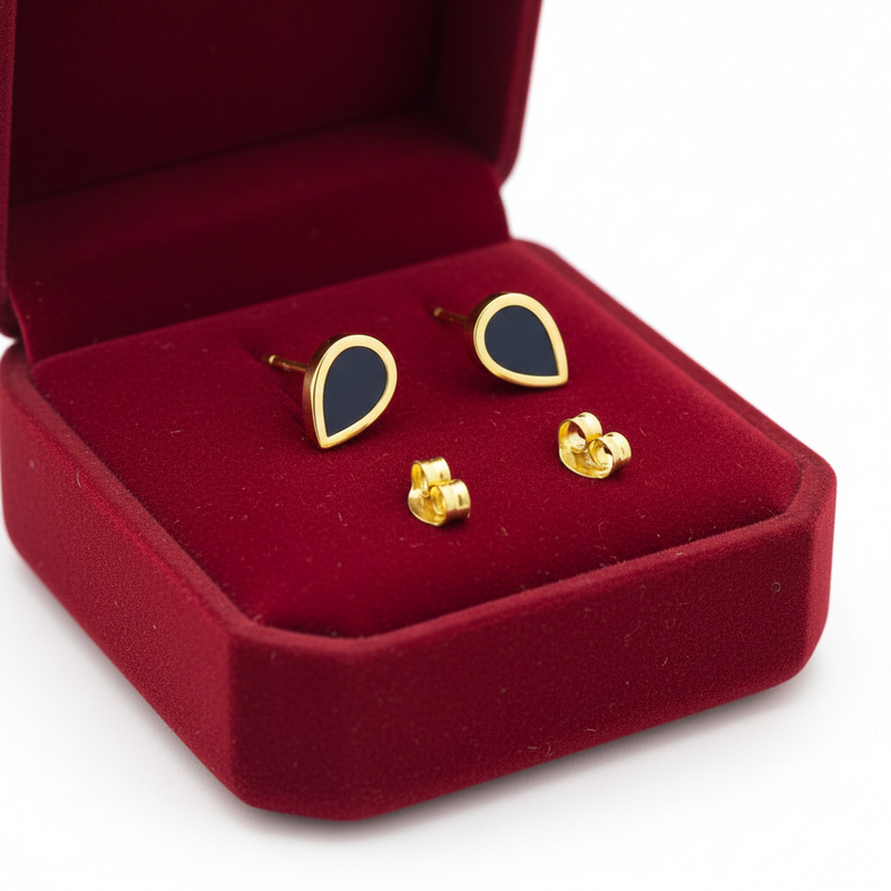 18K Gold Black Droplet Earrings - Festive Collection - Embellish Gold
