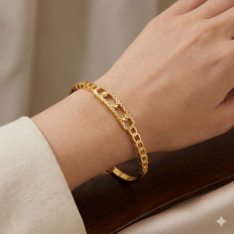 18k Gold Cuban Inspired Bangle - 18k Gold Bangle - Embellish Gold Jewelry & Diamond
