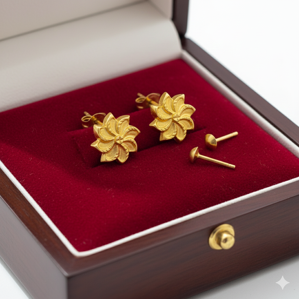 18K Real Gold Field Flower Earrings