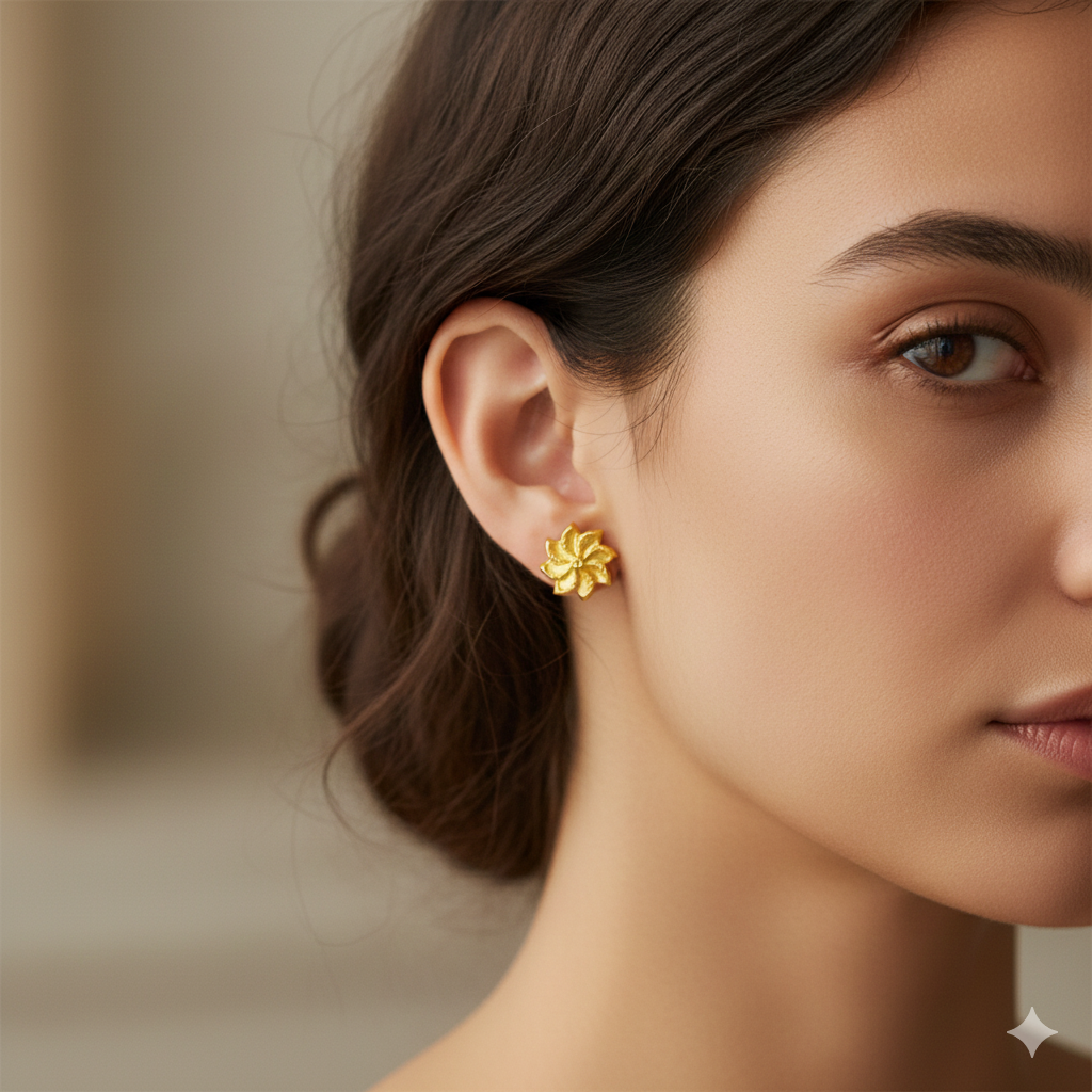 18K Real Gold Field Flower Earrings
