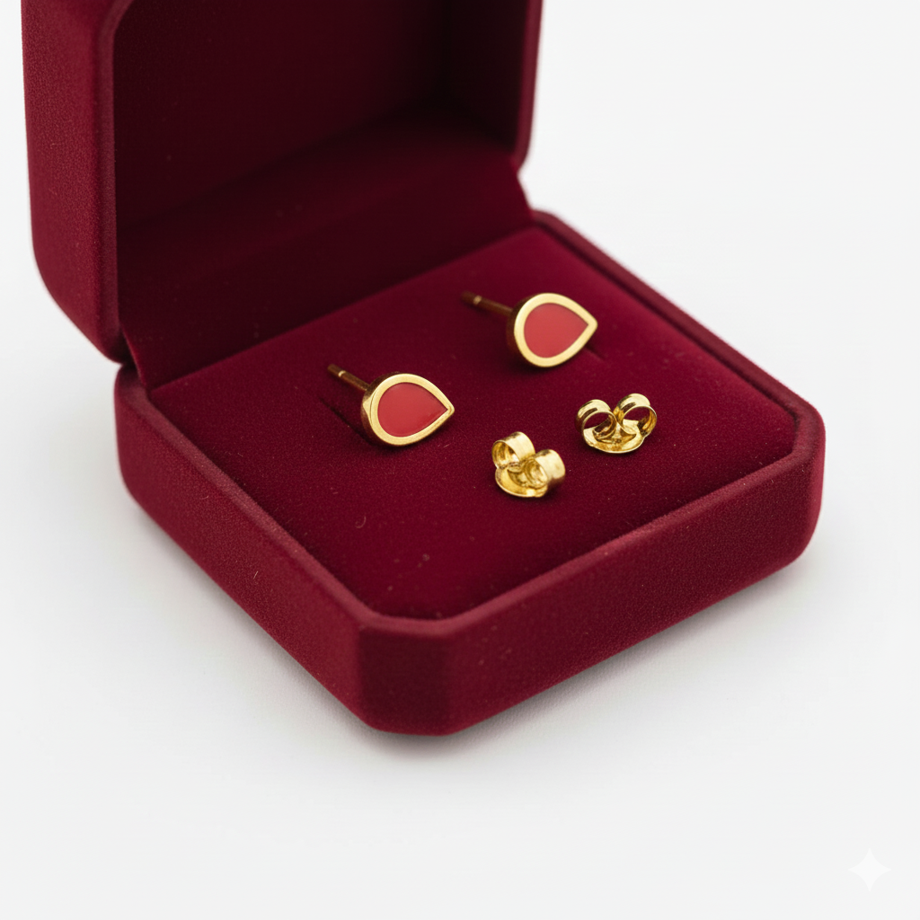 18K Real Gold Red Droplet Earrings - Earrings - Embellish Gold
