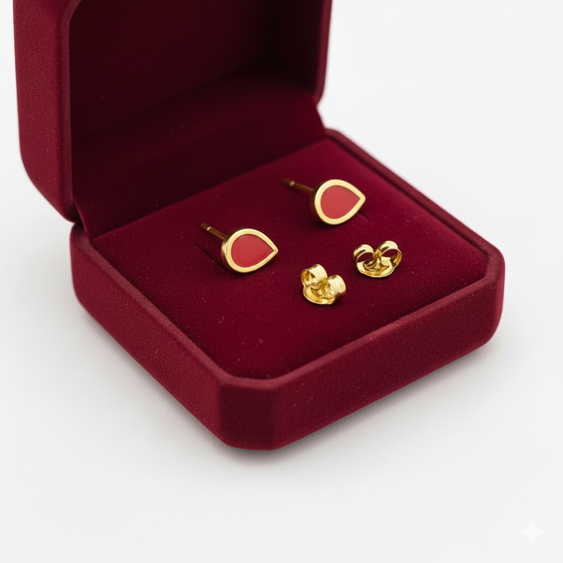 18K Real Gold Red Droplet Earrings - Festive Collection - Embellish Gold