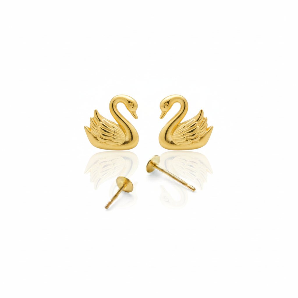 18K Real Gold Swan Earrings