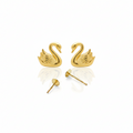18K Real Gold Swan Earrings