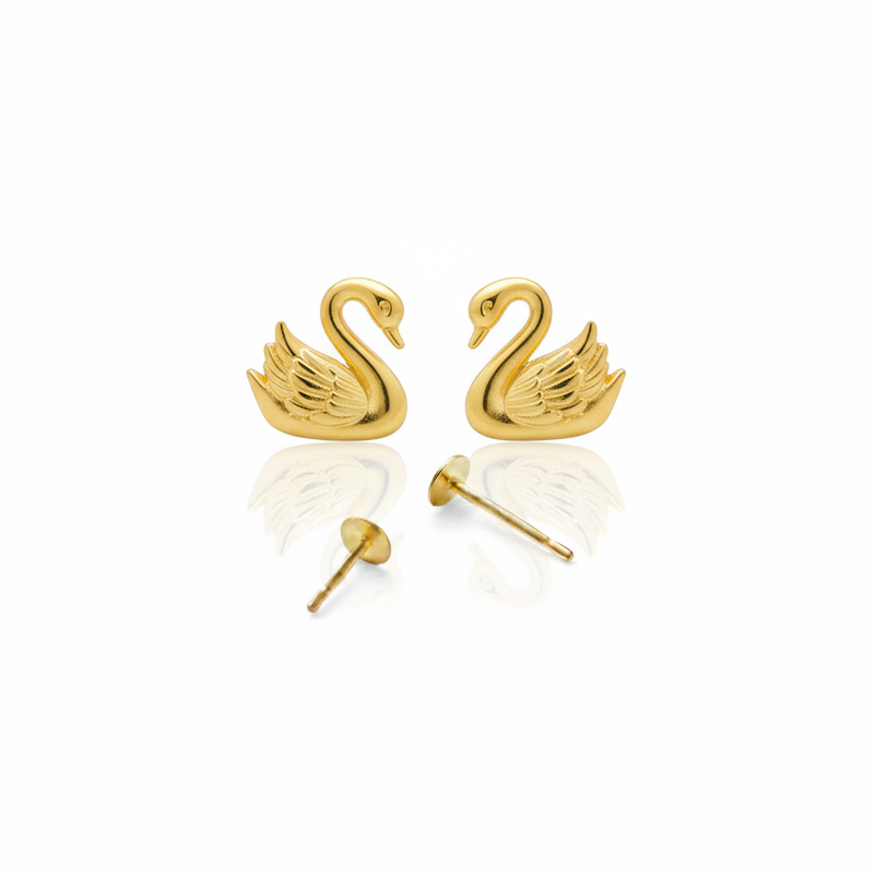 18K Real Gold Swan Earrings - 18k Gold Earrings - Embellish Gold