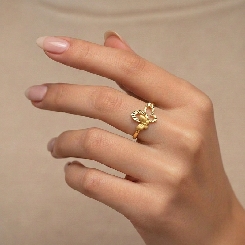18k Gold Twin Butterfly Ring - 18k Gold Ring - Embellish Gold Jewelry & Diamond