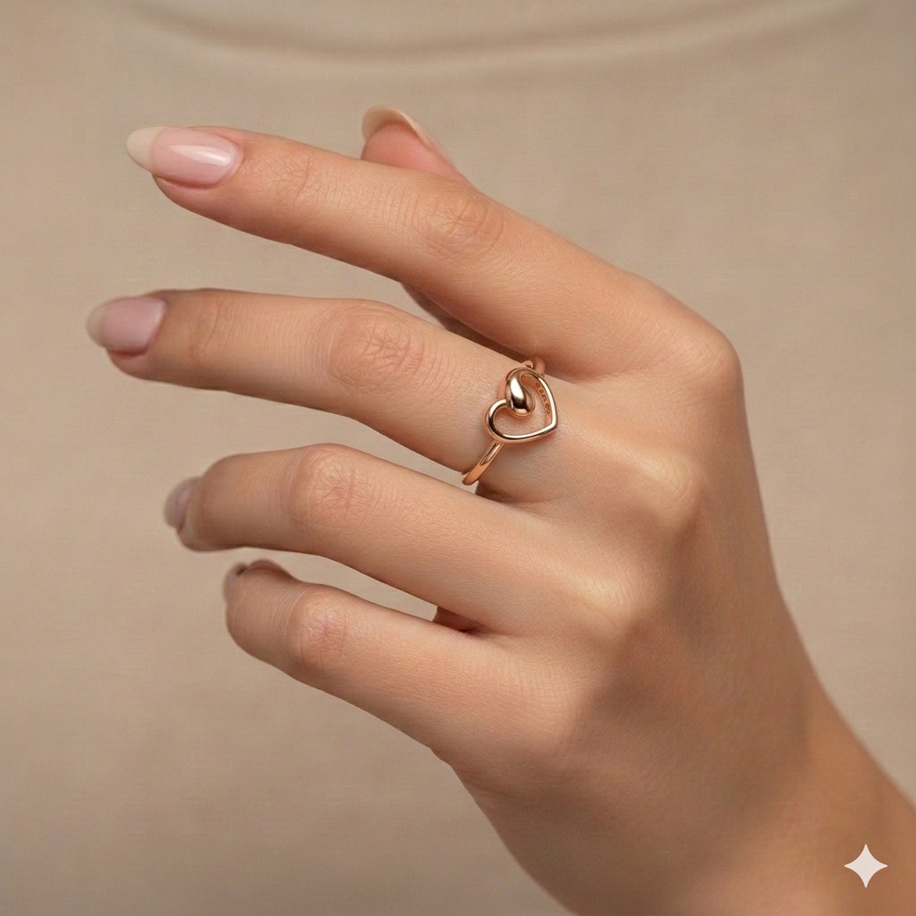 18k Gold Drop Heart Ring