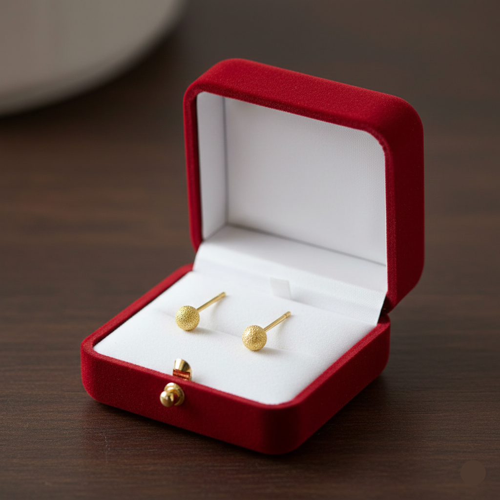 أقراط كرة لامعة ذهبية حقيقية عيار 18 قيراط - 18k Gold Earrings - Embellish Gold