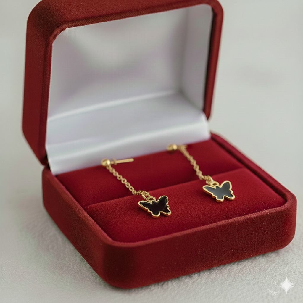 18k Butterfly black dangling earrings