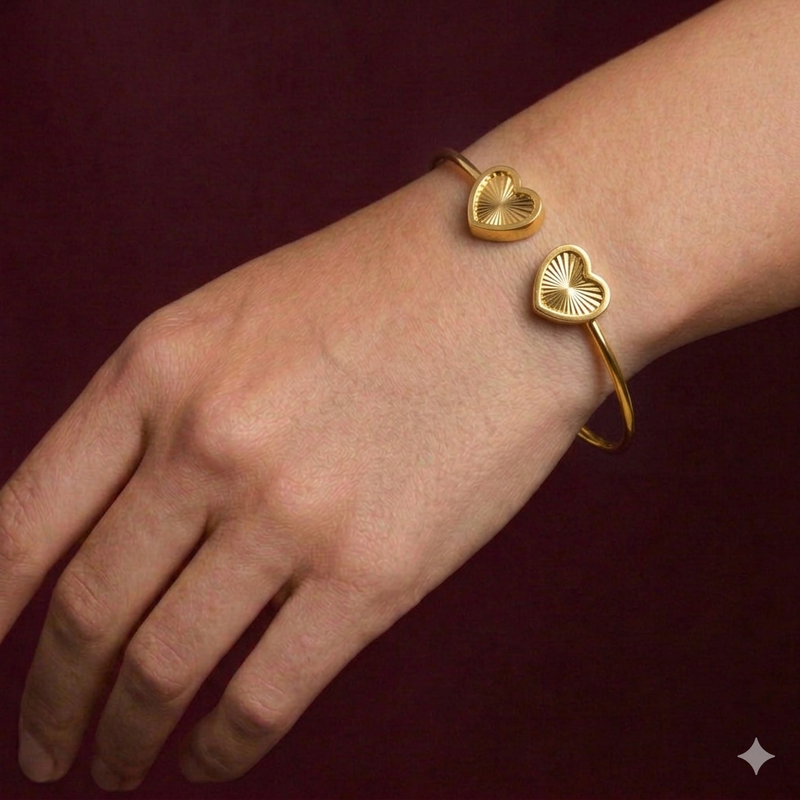 18k Gold Twin Heart Line Bangle - 18k Gold Bangle - Embellish Gold Jewelry & Diamond