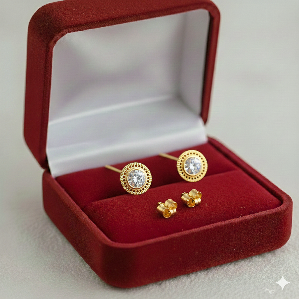 18K Real Gold Hole Stone Earrings