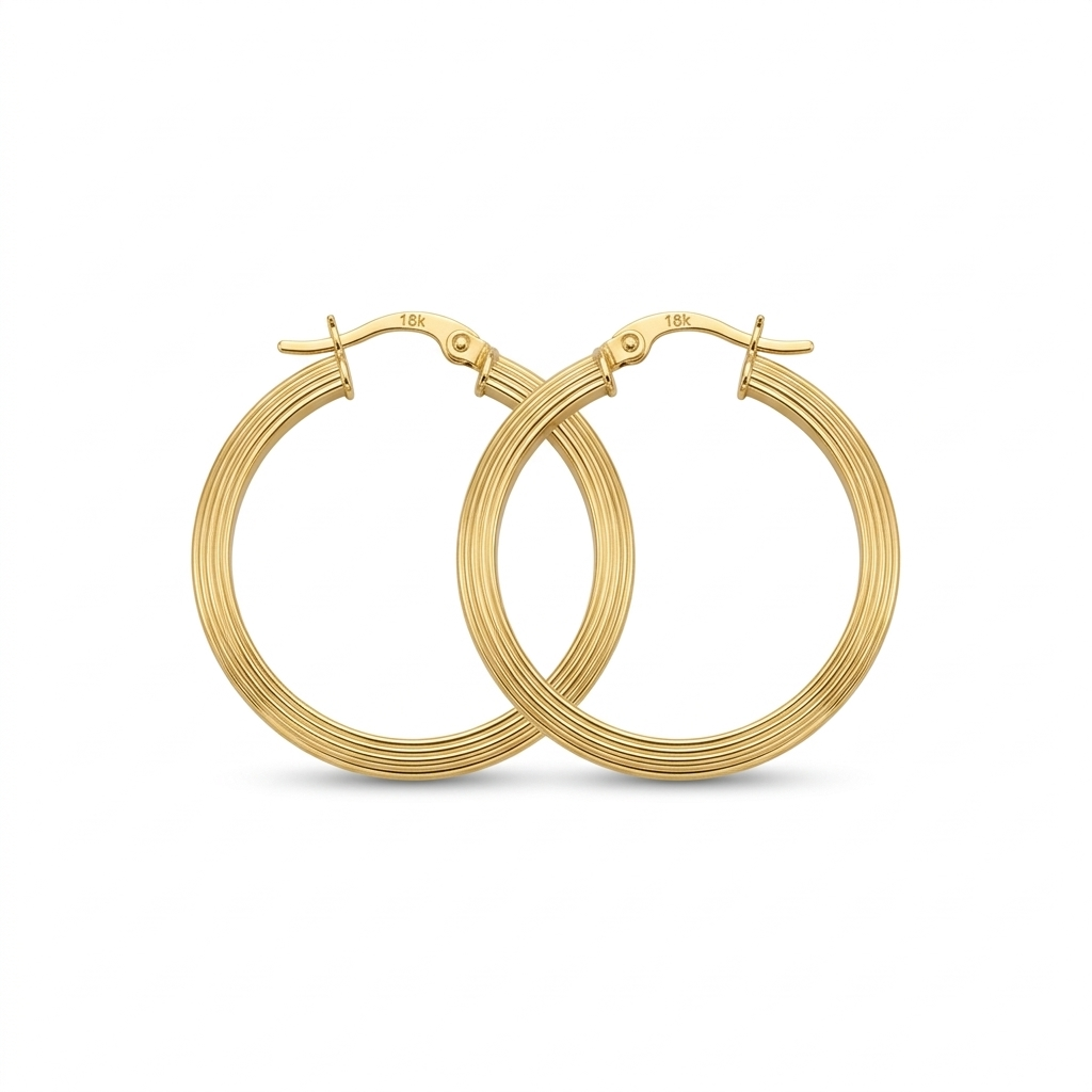18k Gold Big Flat Lines Loop Earrings - 18k Gold Earrings - Embellish Gold Jewelry & Diamond