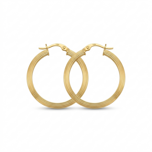 Gold hoop earrings on a white background