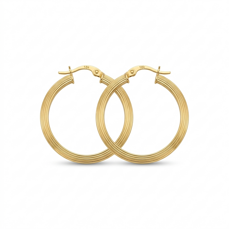 18k Gold Big Flat Lines Loop Earrings - Earrings - Embellish Gold Jewelry & Diamond