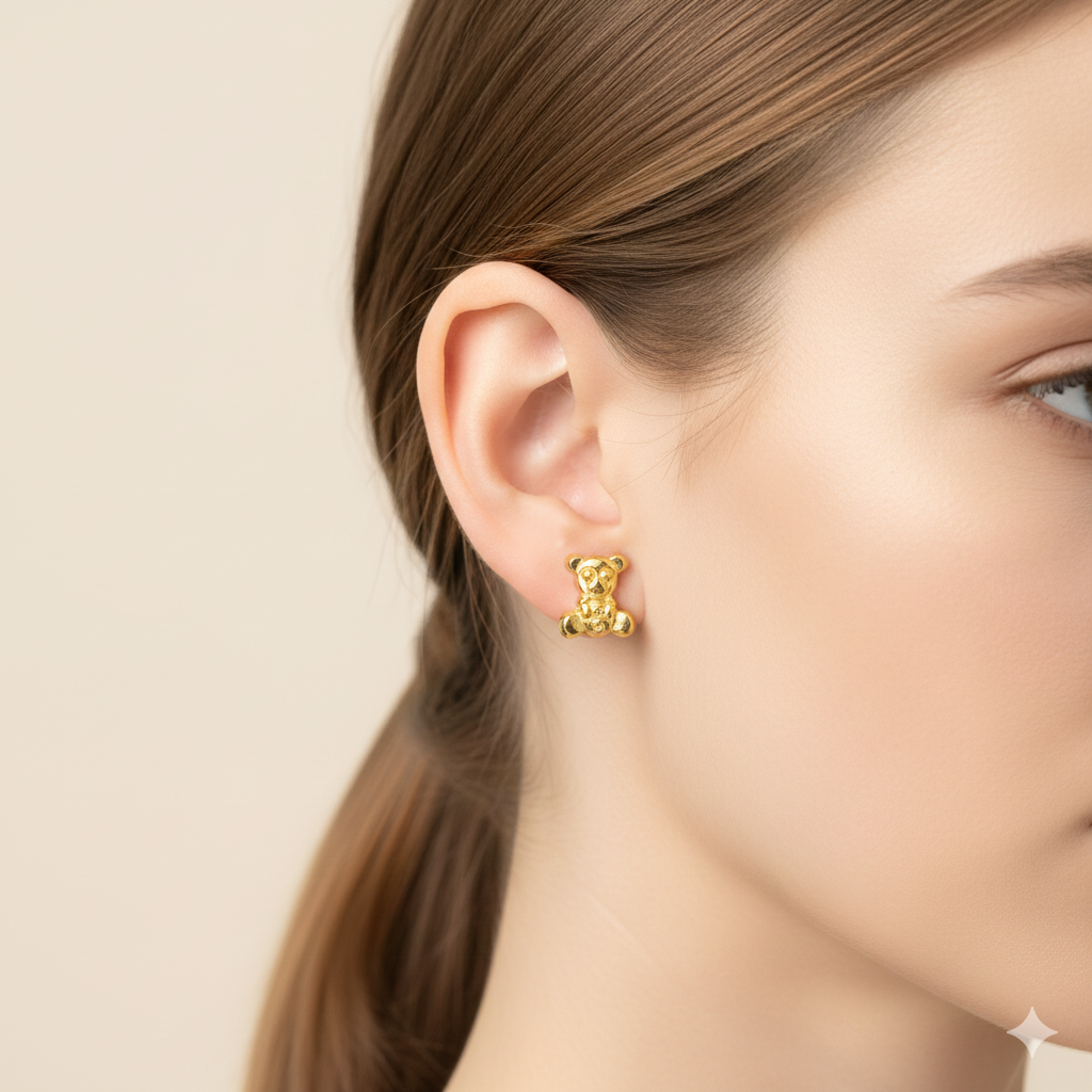 18K Real Gold Teddy Earrings