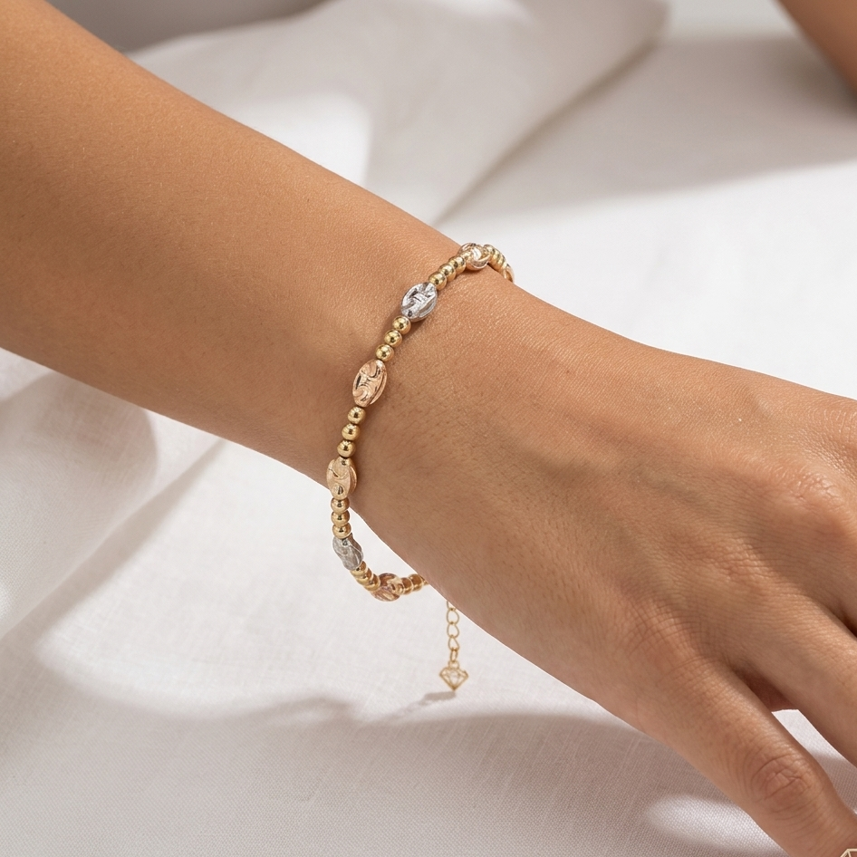 18k Gold Alternate Ball Tri-color Bangle - 18k Gold Bangle - Embellish Gold Jewelry & Diamond