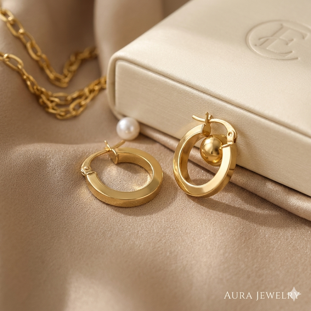 18k Gold Shiny Loop Earrings