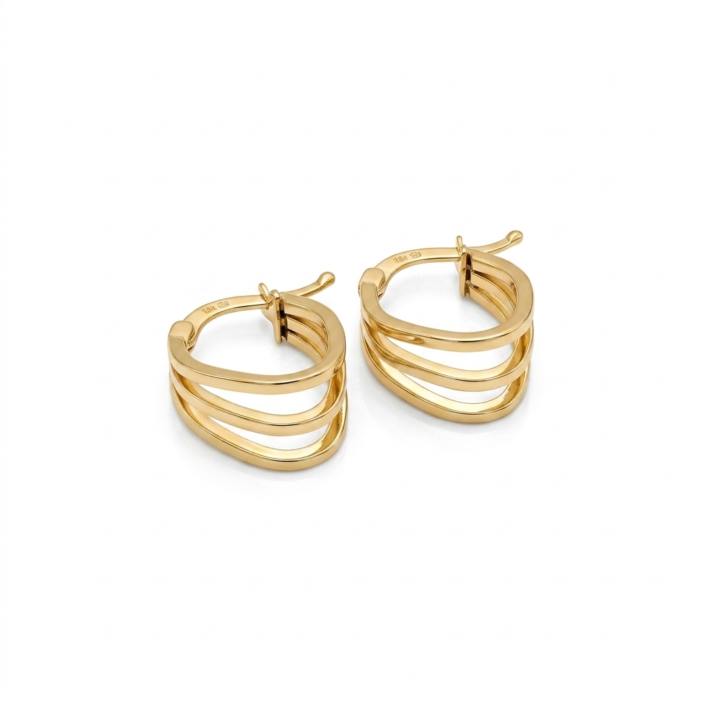 18k Gold Tri Color 3 Lines Solid Earrings